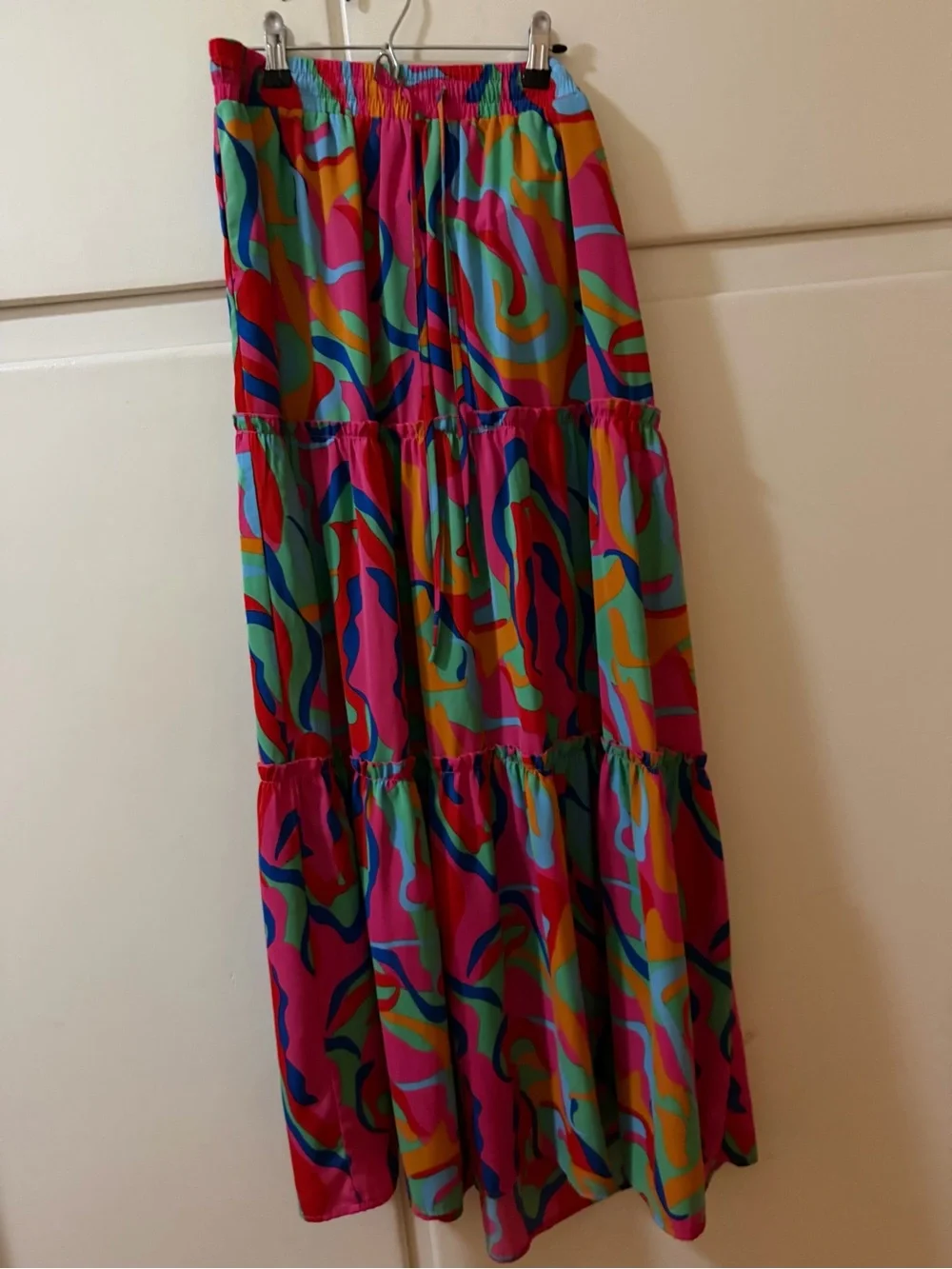 Vibrant Pink Abstract Tiered Maxi Skirt